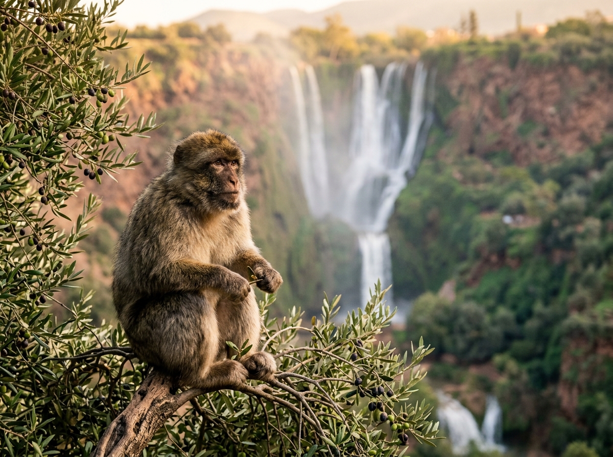 Macaques de Barbarie (singes magots) observés sur le sentier des cascades d'Ouzoud